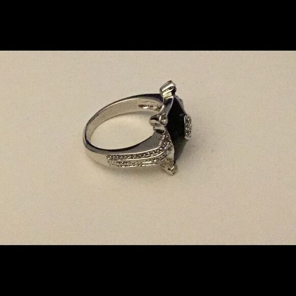 Art Deco Design Simulated Black Onyx & CZ Ring #6 - Picture 3 of 3
